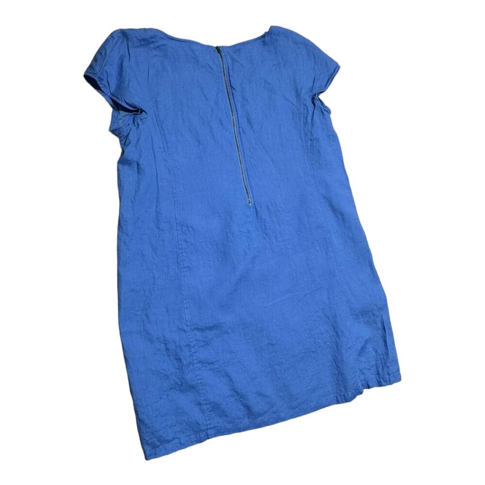 Eileen Fisher Blue Sheath Dress with Flutter Cap Sleeves